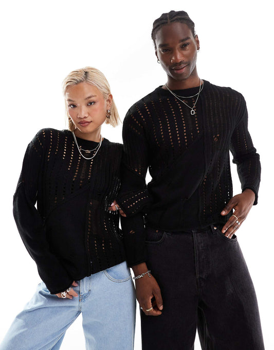 Unisex Spliced Laddered Knit Jumper