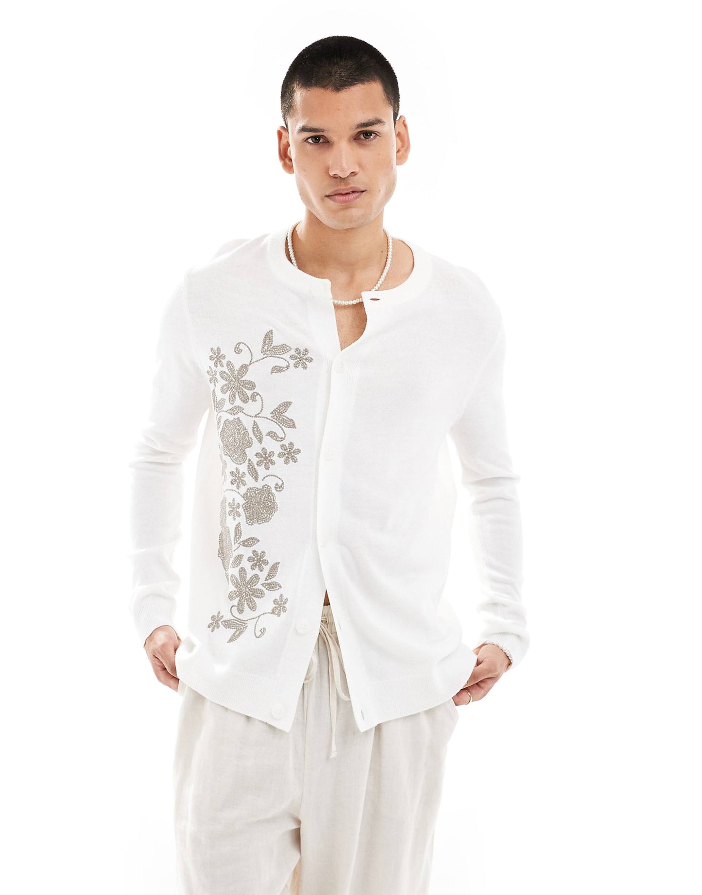 Knitted Crew Neck Cardigan