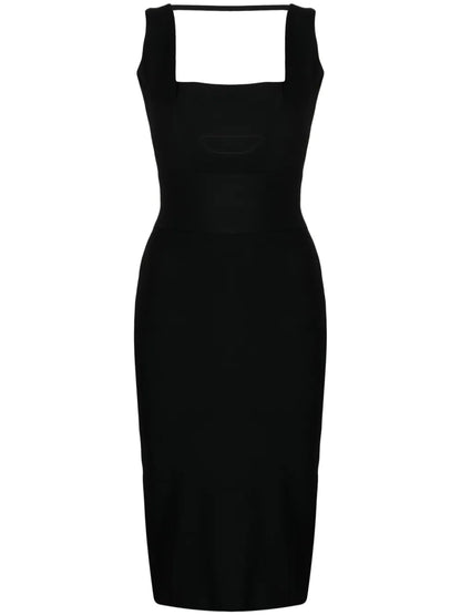 Square-Neck Knitted Midi Dress