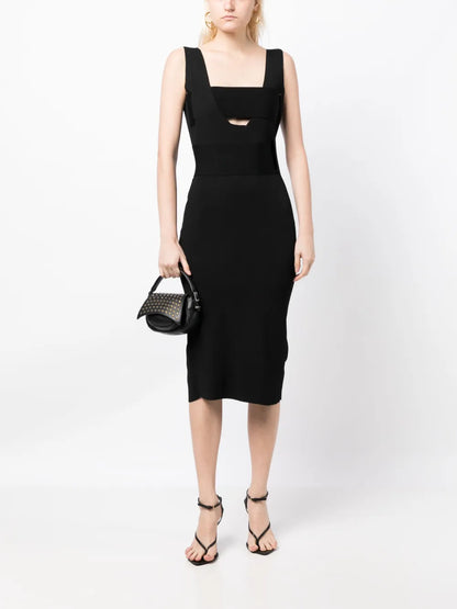 Square-Neck Knitted Midi Dress