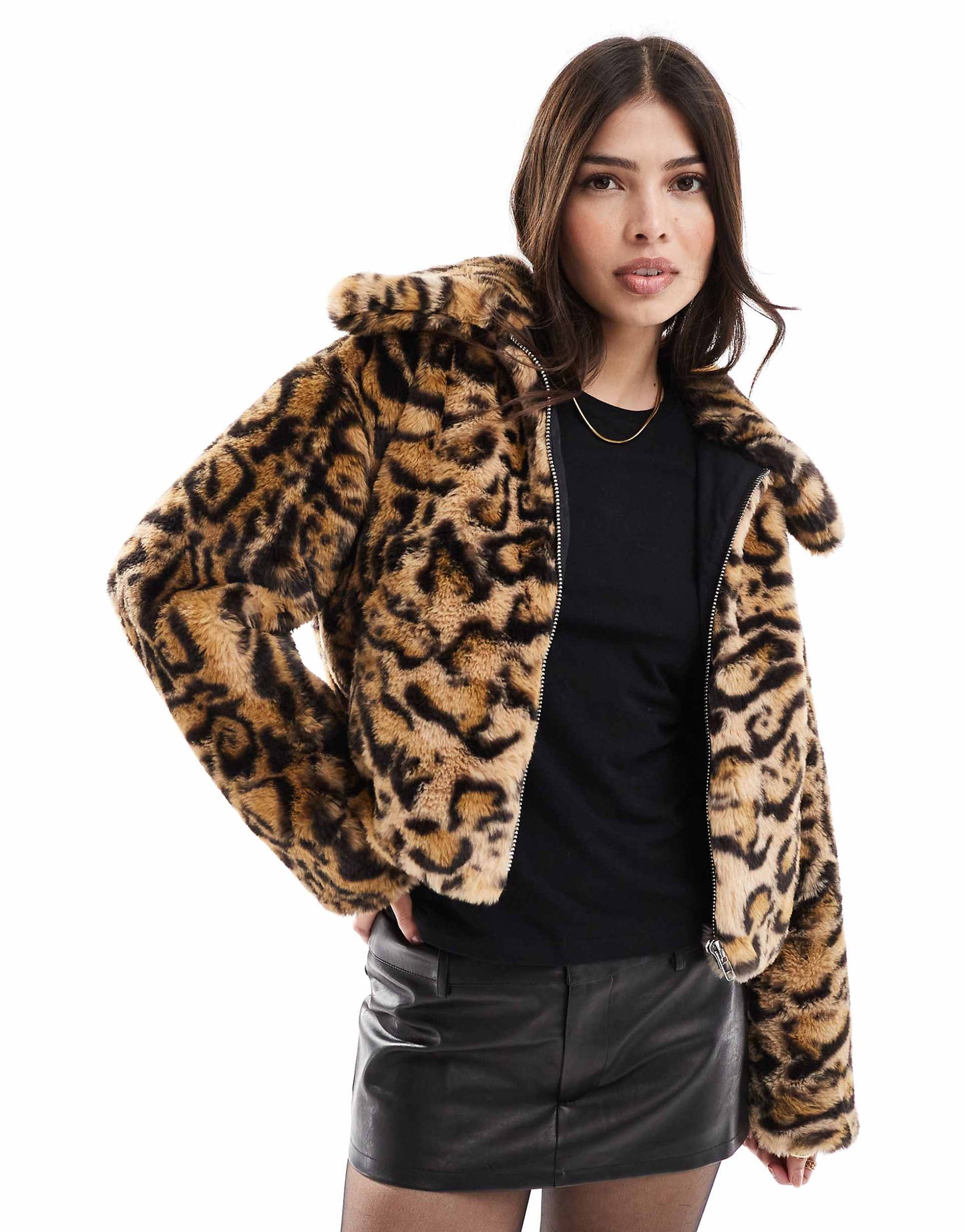 Leopard Faux Fur Bomber Jacket