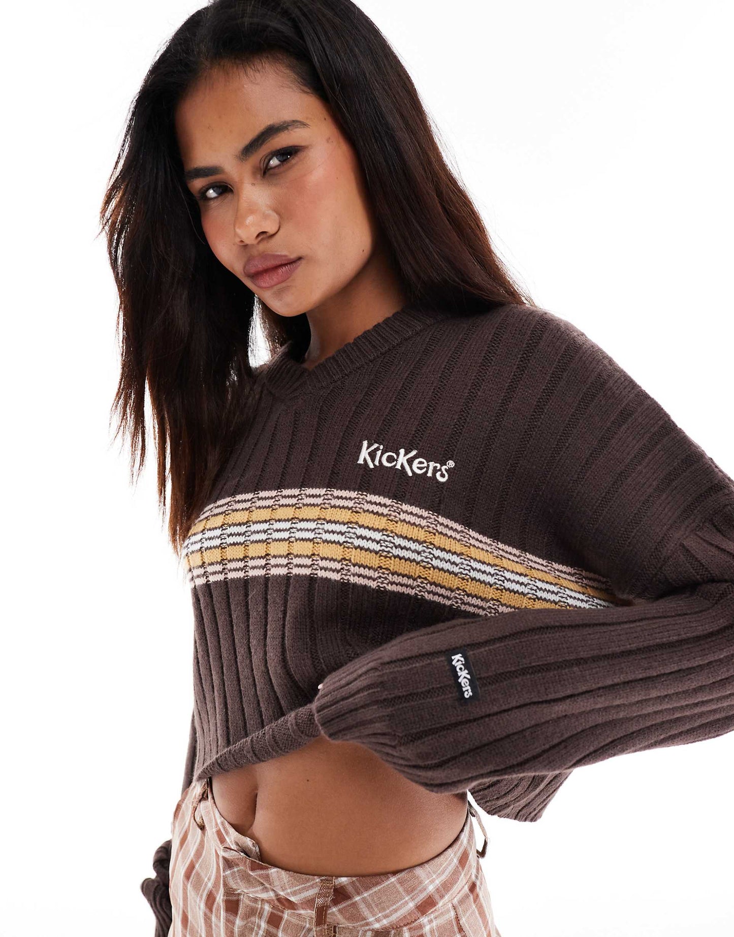 Cropped Knitted Cricket Jumper With Embroidered Logo