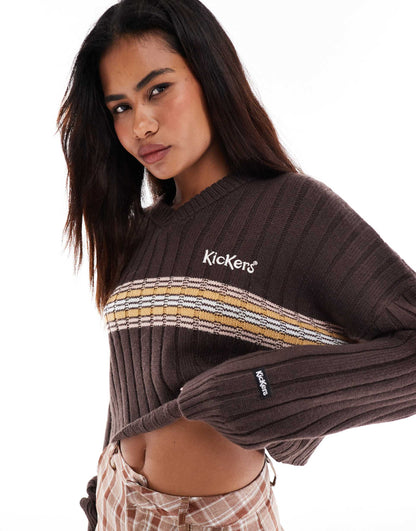 Cropped Knitted Cricket Jumper With Embroidered Logo