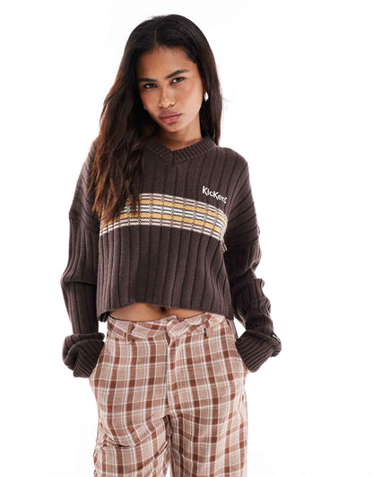 Cropped Knitted Cricket Jumper With Embroidered Logo