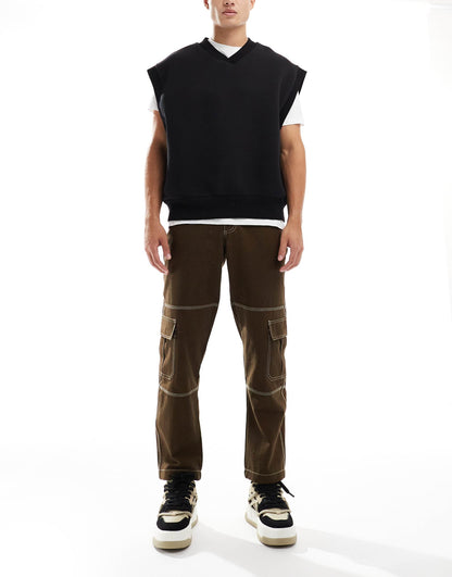 Straight Leg Combat Trousers With Contrast Stitch