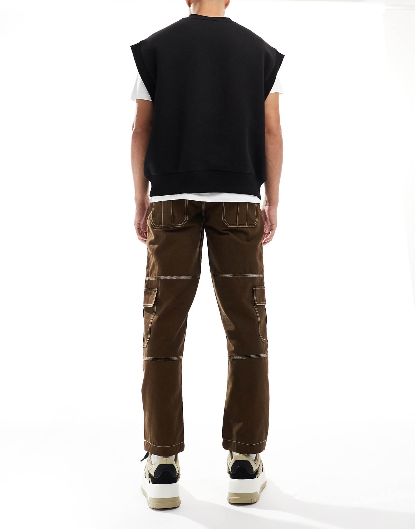 Straight Leg Combat Trousers With Contrast Stitch