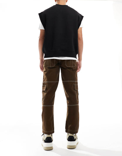 Straight Leg Combat Trousers With Contrast Stitch