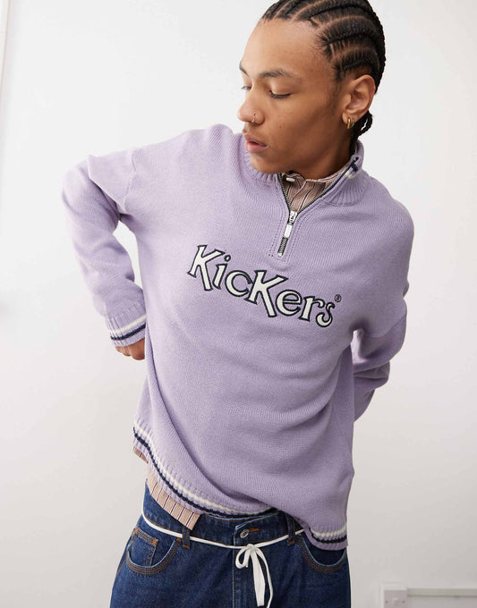 Unisex Quarter Zip Knit Jumper With Applique Logo