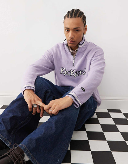 Unisex Quarter Zip Knit Jumper With Applique Logo
