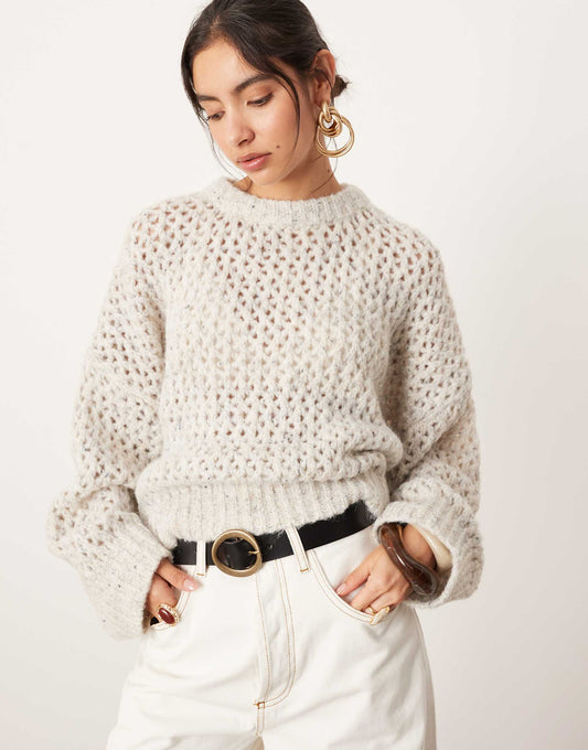 Knitted Open Stitch Oversized Boxy Jumper