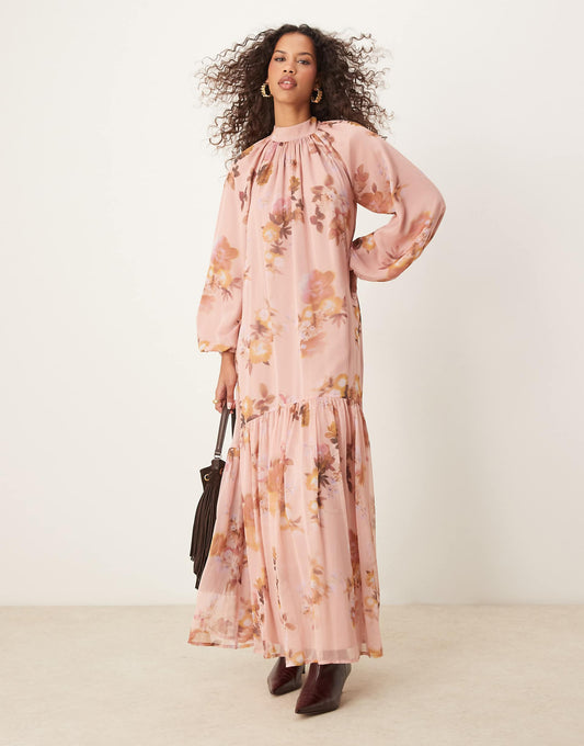 Smock Tie Bow Back Maxi Dress