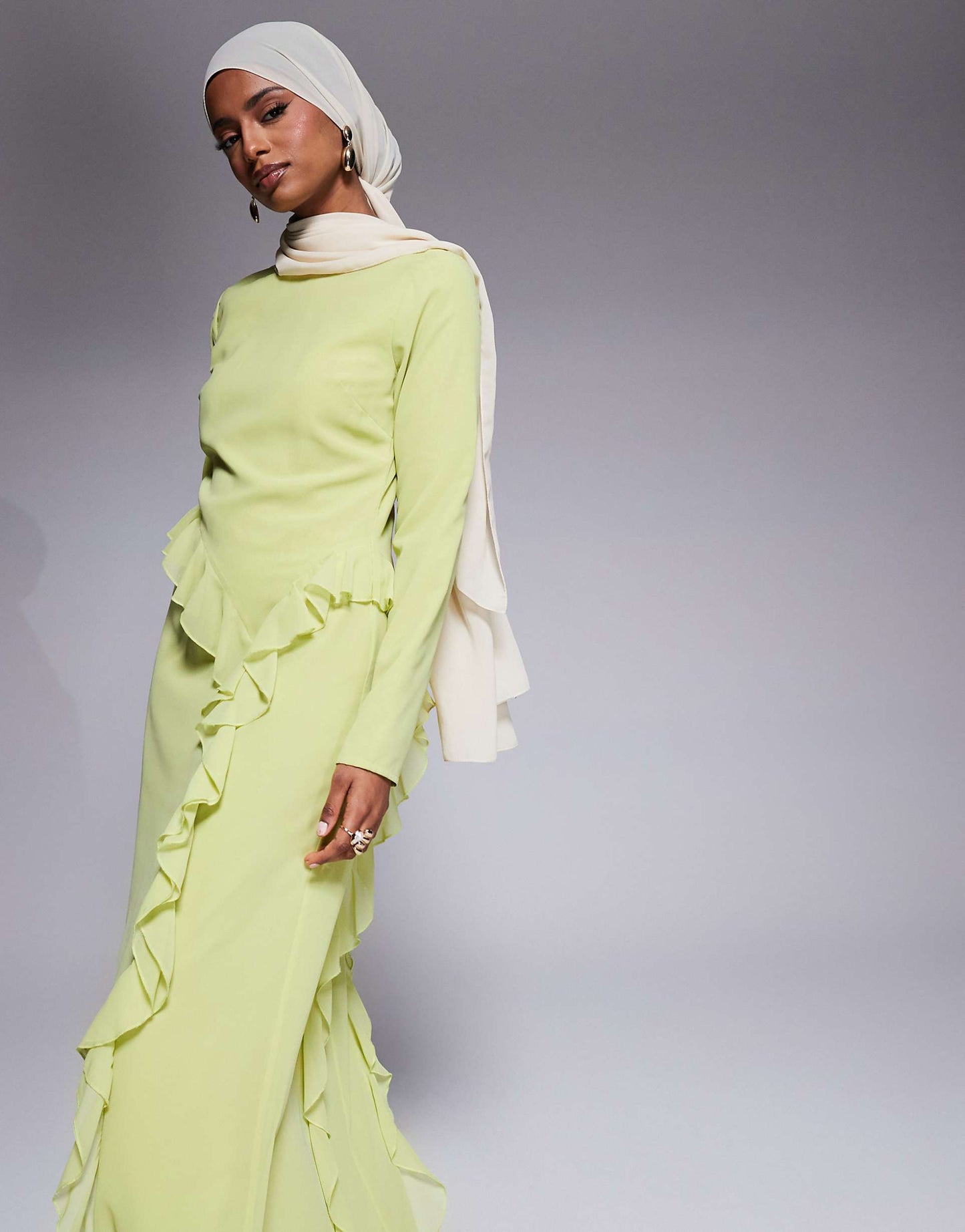 Curved Drape Detail Maxi Dress
