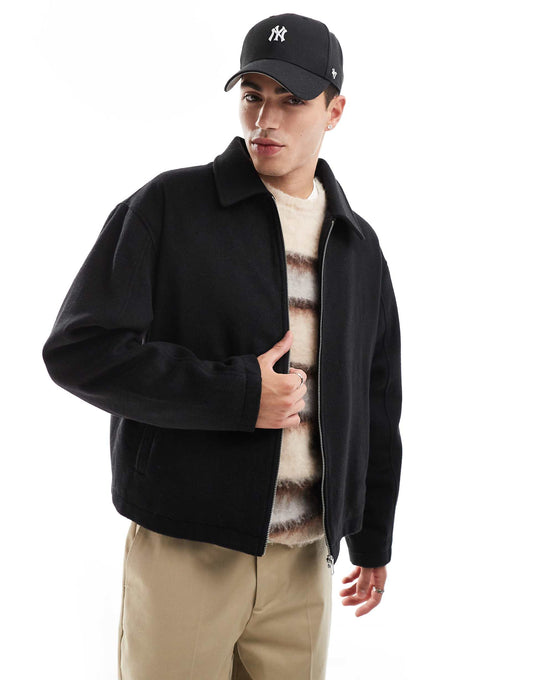 Wool Look Oversized Crop Harrington Jacket