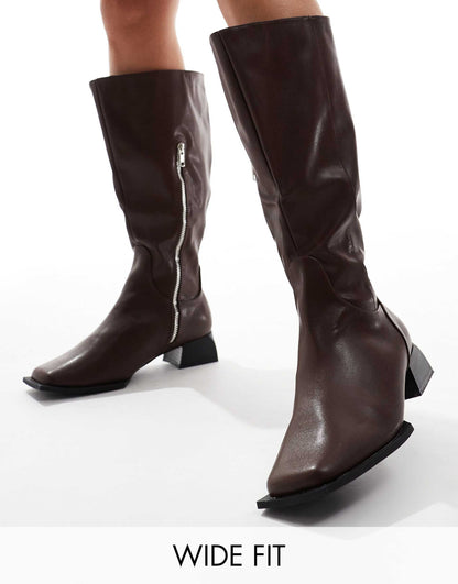 Wide Fit Elixir Knee Boots With Square Toe