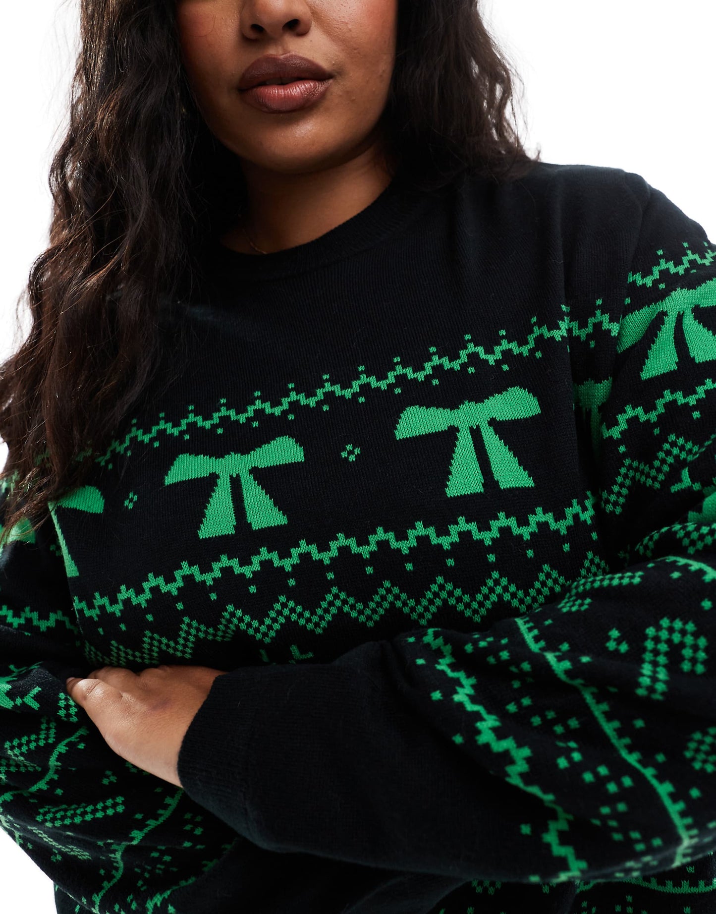 Curve Crew Neck Christmas Jumper With Fairisle Pattern
