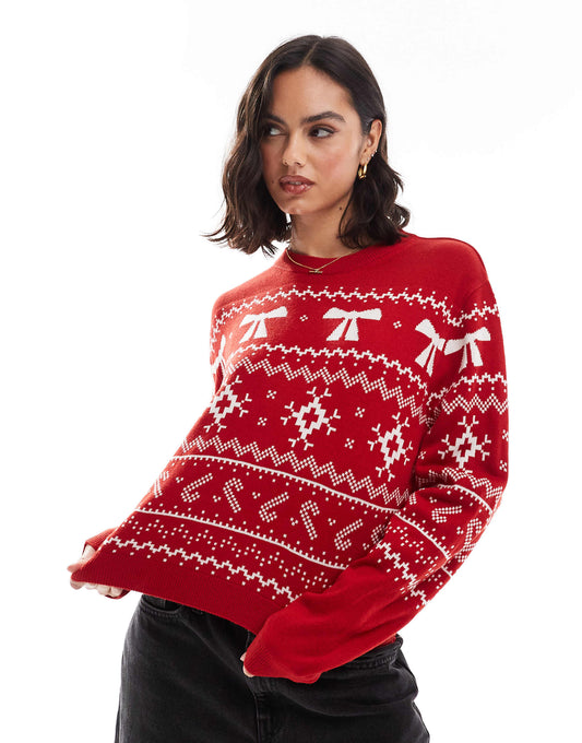 Crew Neck Christmas Jumper With Fairisle Pattern