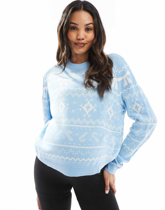 Maternity Crew Neck Christmas Jumper With Fairisle Pattern