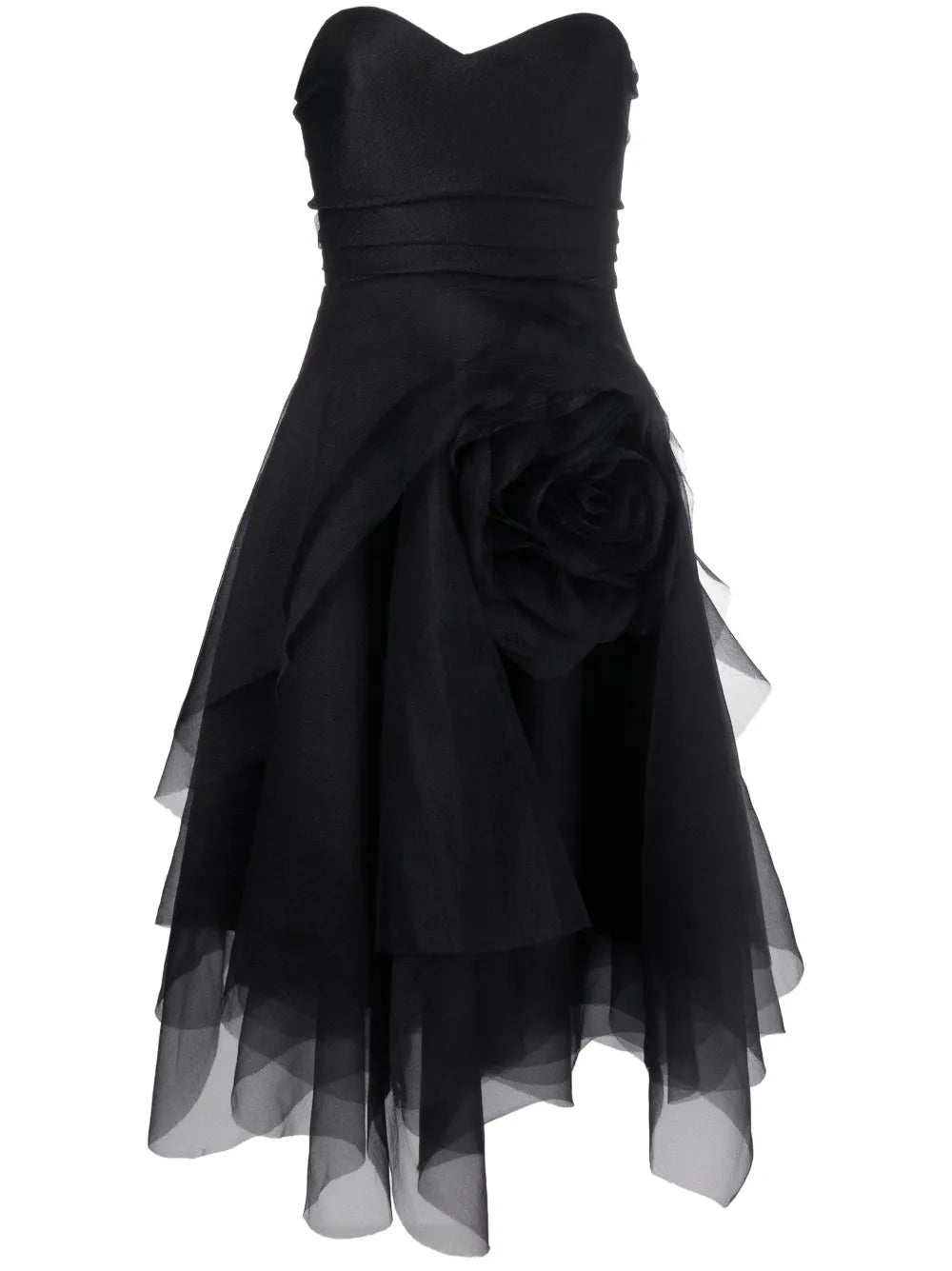 Floral-Appliqué Organza Midi Dress