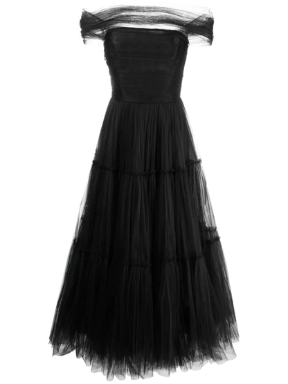 Off-Shoulder Fluted Maxi Dress