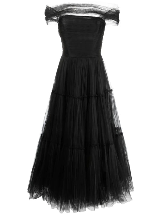 Off-Shoulder Fluted Maxi Dress