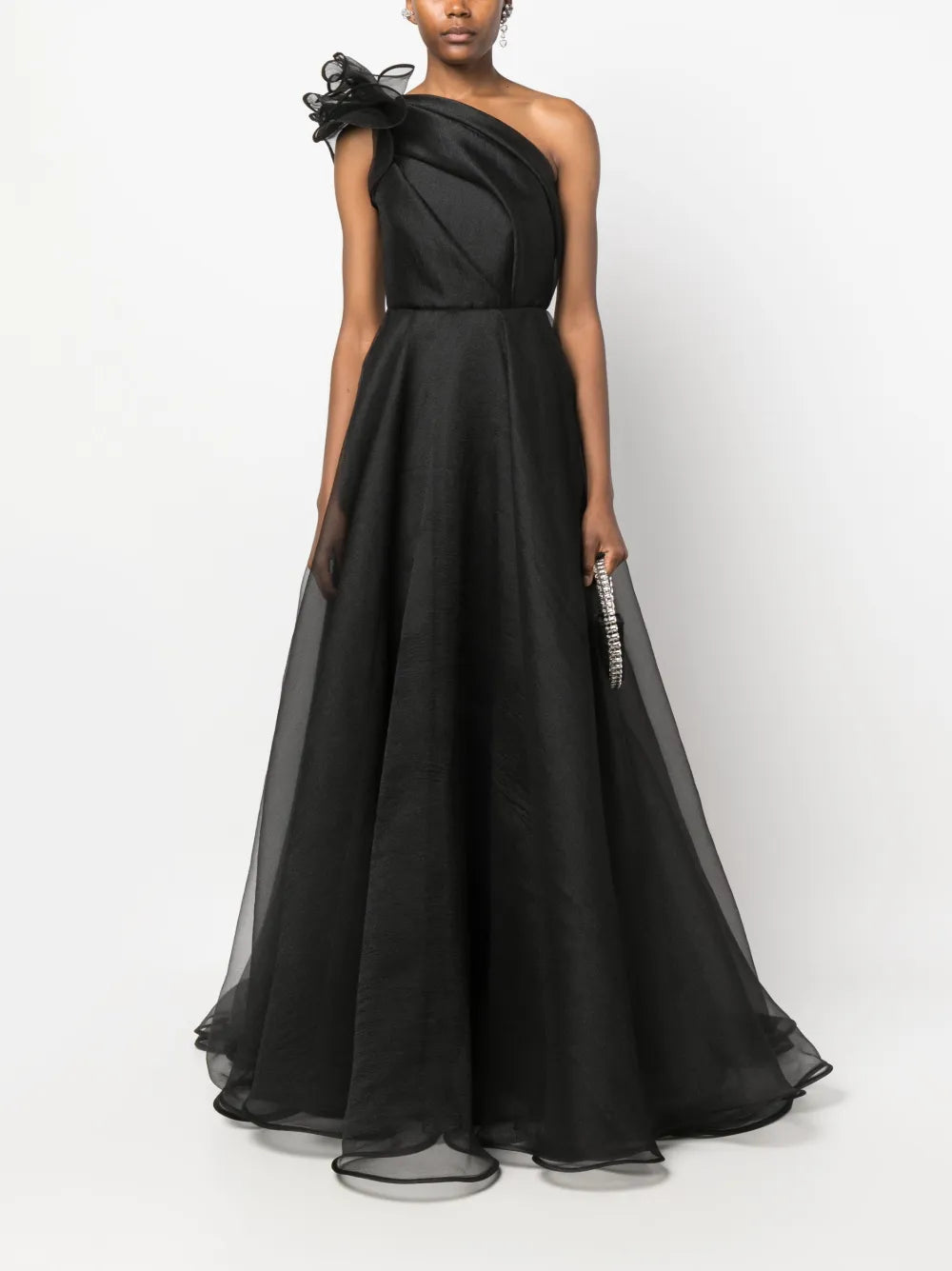 One-Shoulder Organza Maxi Dress