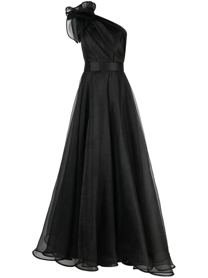 One-Shoulder Organza Maxi Dress