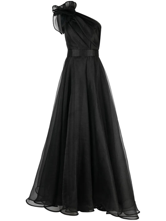 One-Shoulder Organza Maxi Dress