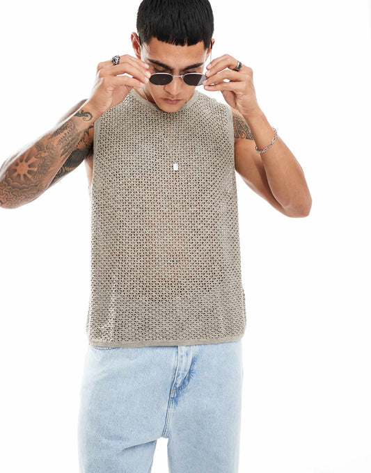 Crochet Knit Muscle Vest