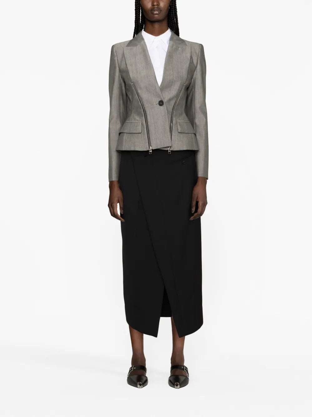 Zip-Detailed Wool-Blend Blazer