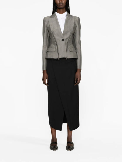 Zip-Detailed Wool-Blend Blazer