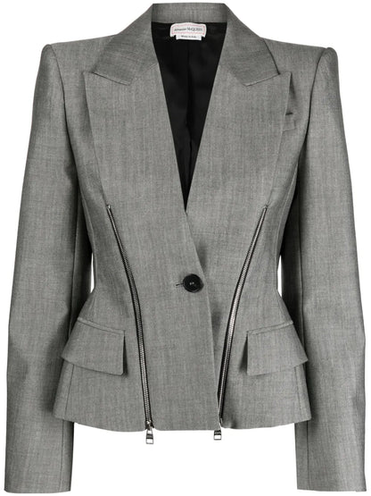 Zip-Detailed Wool-Blend Blazer