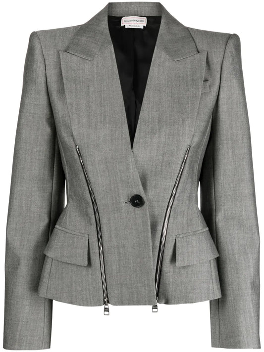 Zip-Detailed Wool-Blend Blazer