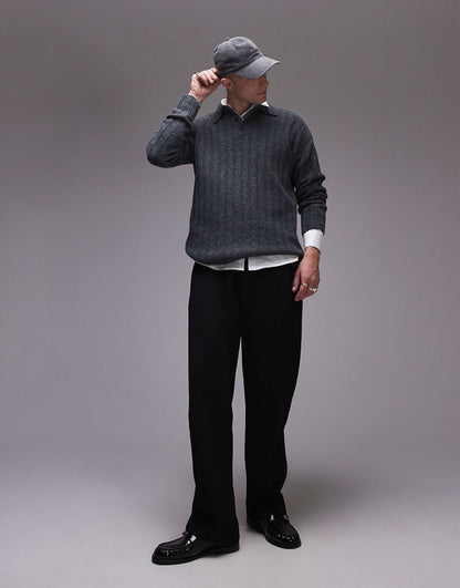 Relaxed Fit Rib Polo Jumper