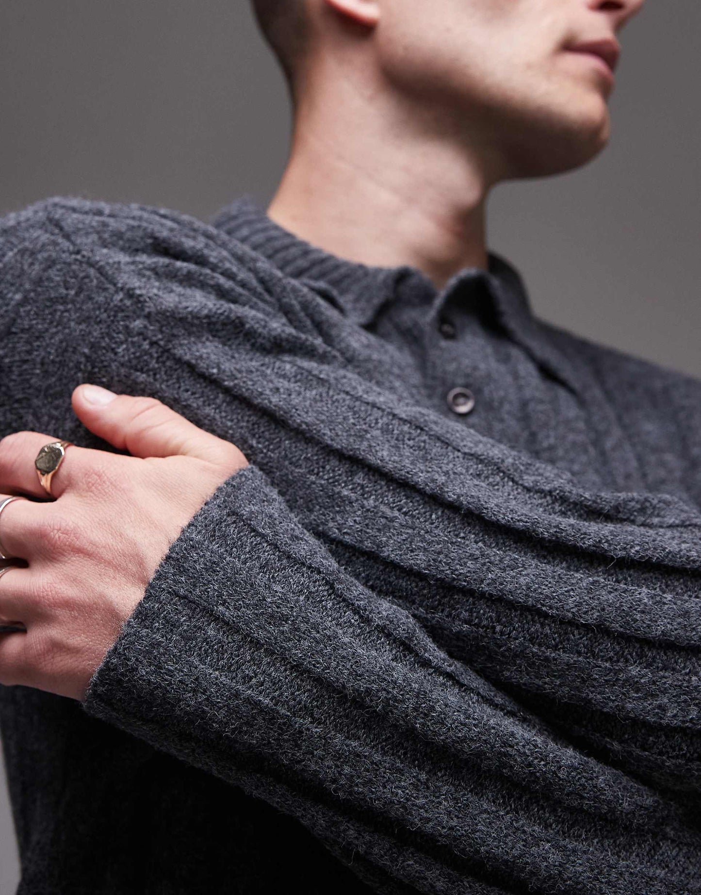 Relaxed Fit Rib Polo Jumper