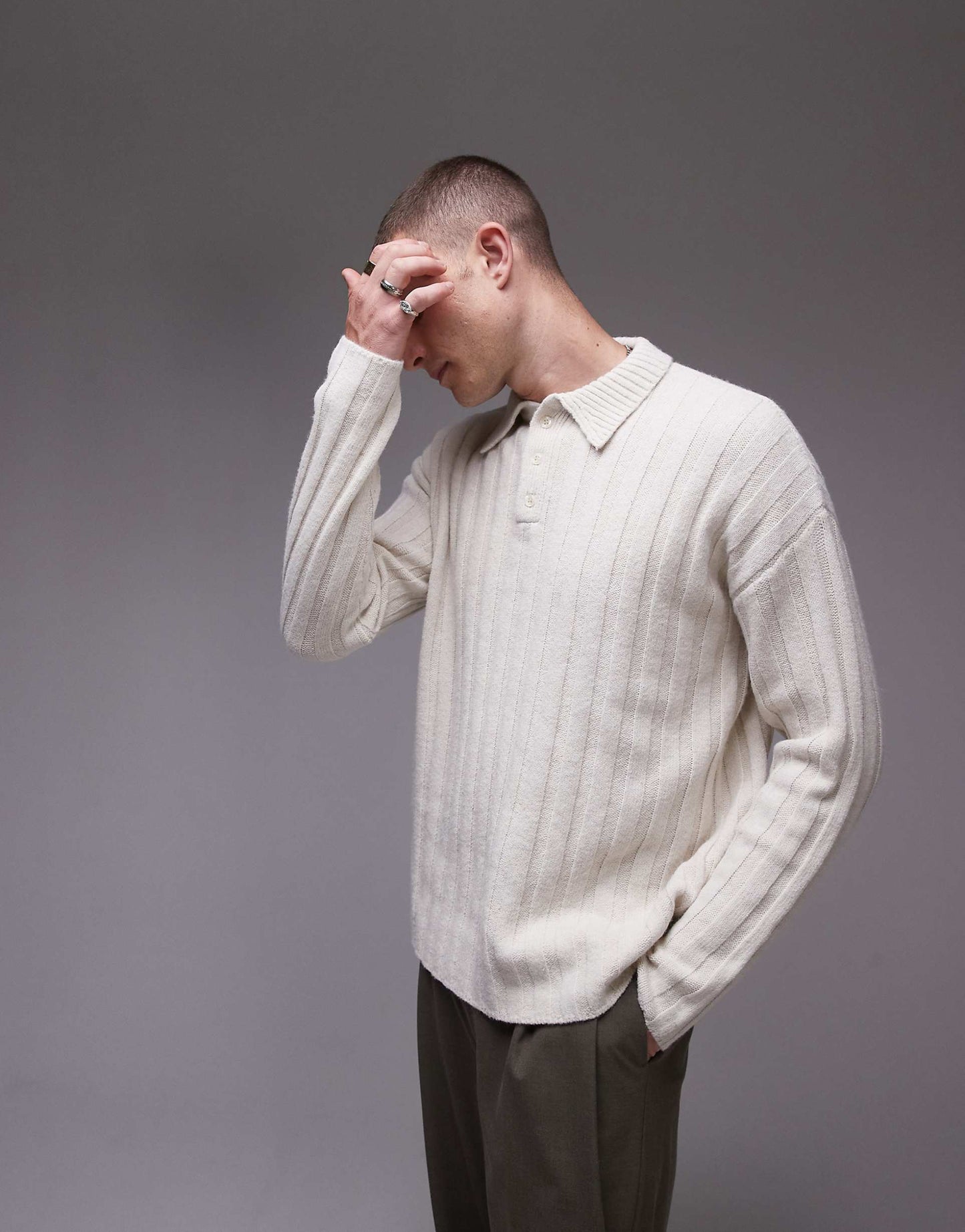Relaxed Fit Rib Polo Jumper