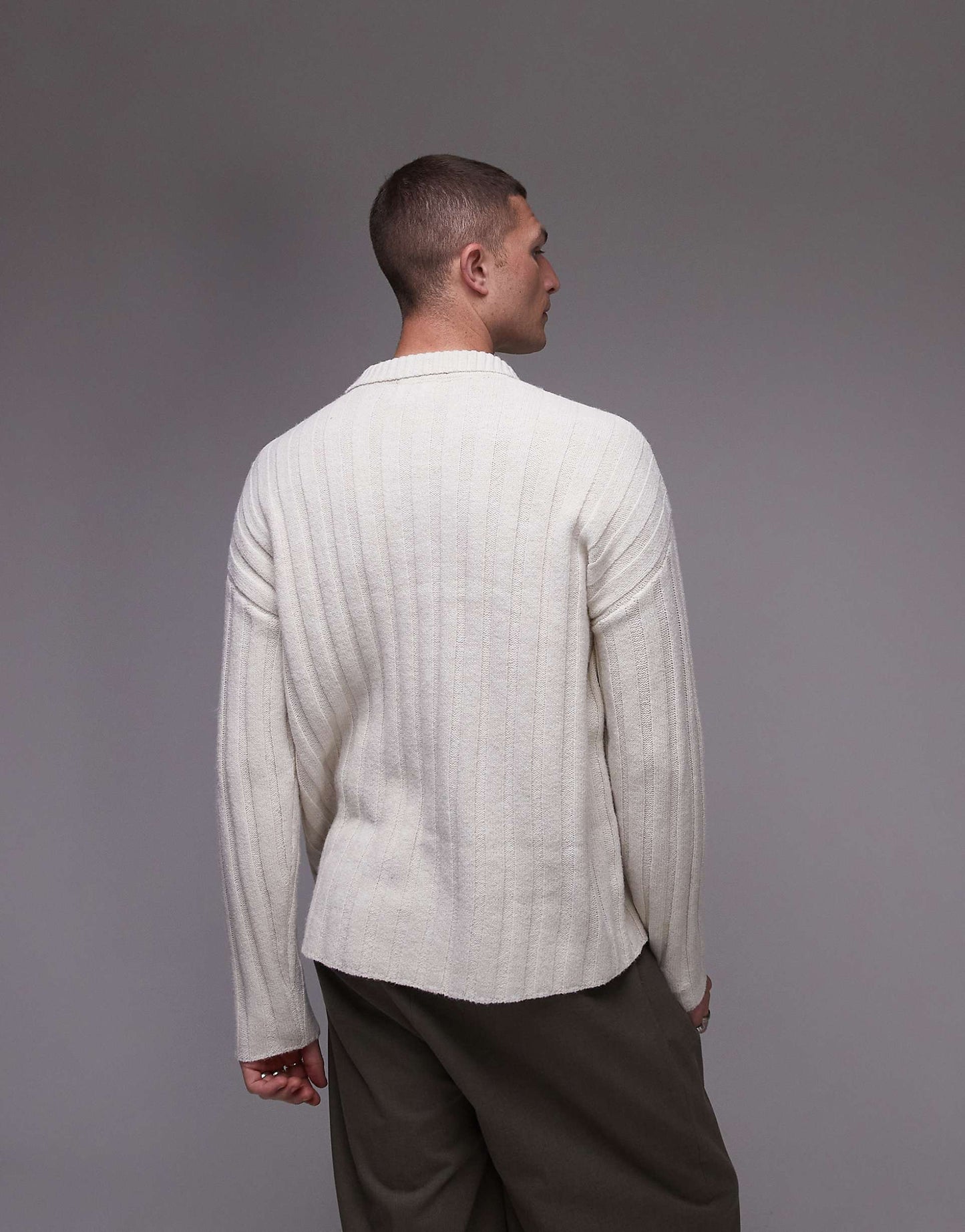 Relaxed Fit Rib Polo Jumper