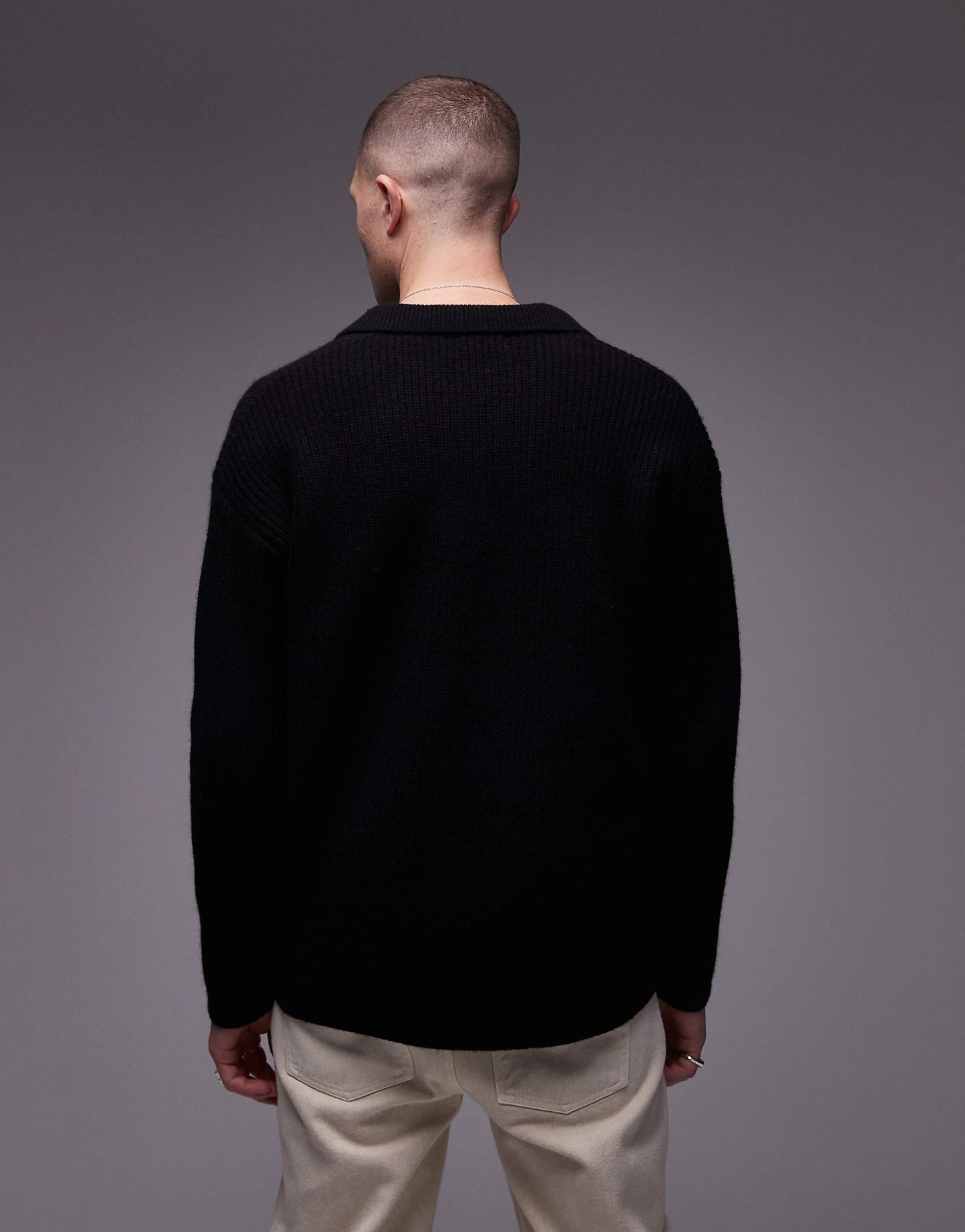 Premium Relaxed Fit Lambswool Open Collar Jumper