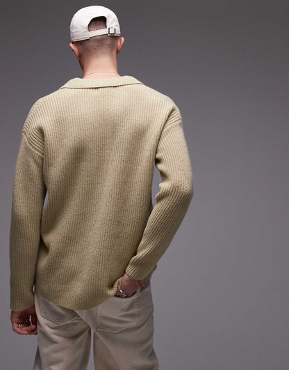 Premium Relaxed Fit Lambswool Open Collar Jumper