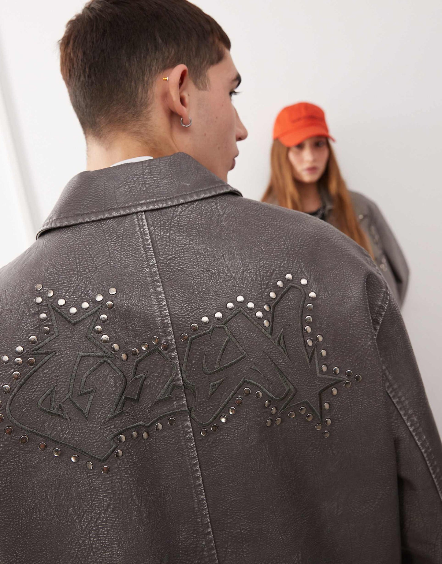 Unisex Distressed Faux Leather Harrington Jacket With Branding