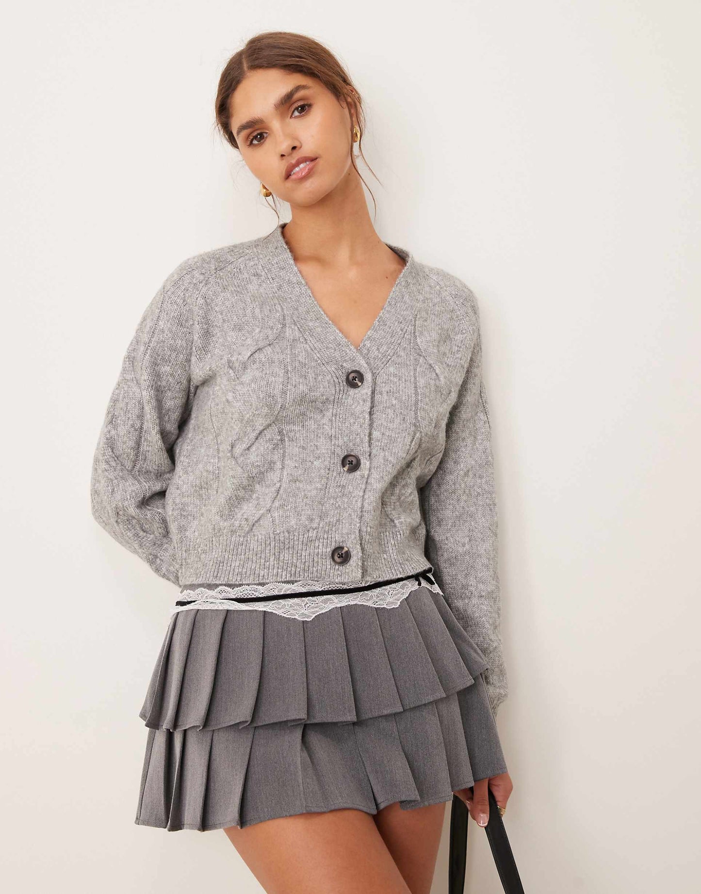 Cropped Cable Knit Cardigan