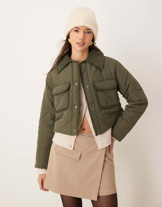 Cropped Quilted Coat With Cord Detailing