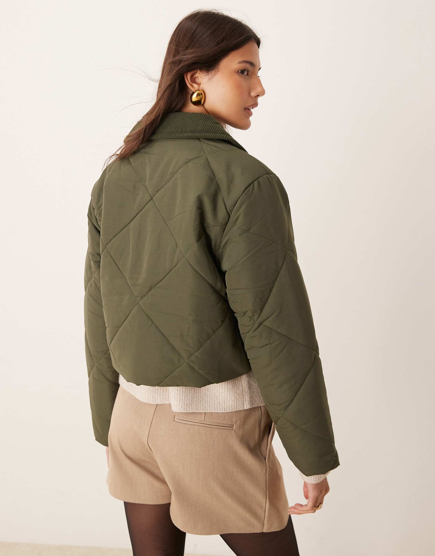 Cropped Quilted Coat With Cord Detailing