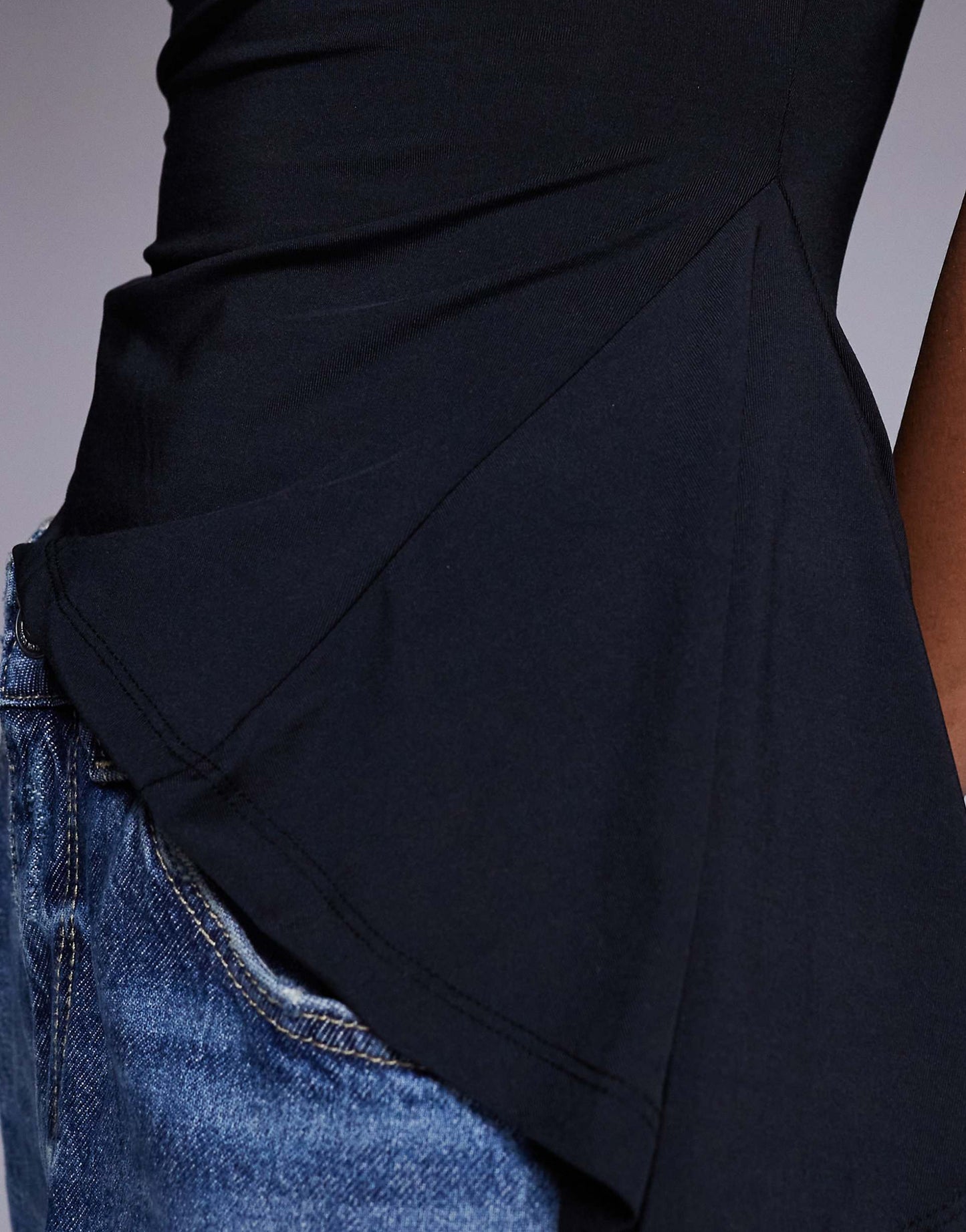 Slash Neck Tank Top With Ruffle Godet Detail