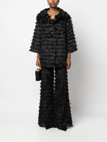 Long-Sleeves Fringed Jacket