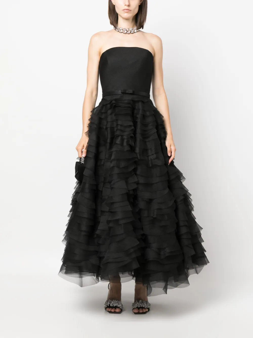 Ruffled Corset-Style Midi Dress