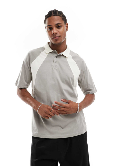 Relaxed Raglan Polo With Cut And Sew