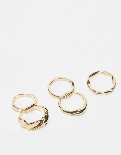 Pack Of 5 Rings With Molten Design