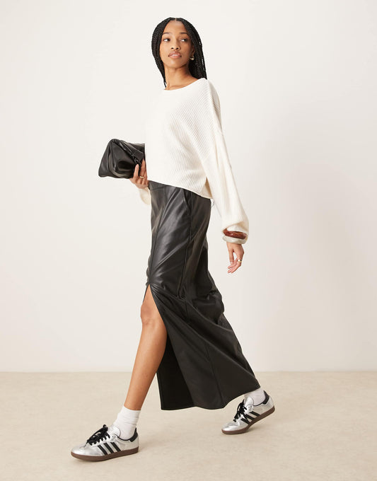 Tall Leather Look Maxi Skirt With Side Split