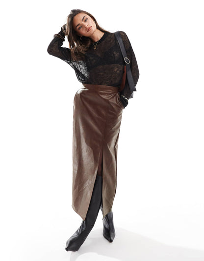 Leather Look Maxi Skirt With Side Split