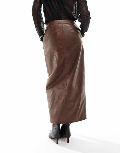 Leather Look Maxi Skirt With Side Split